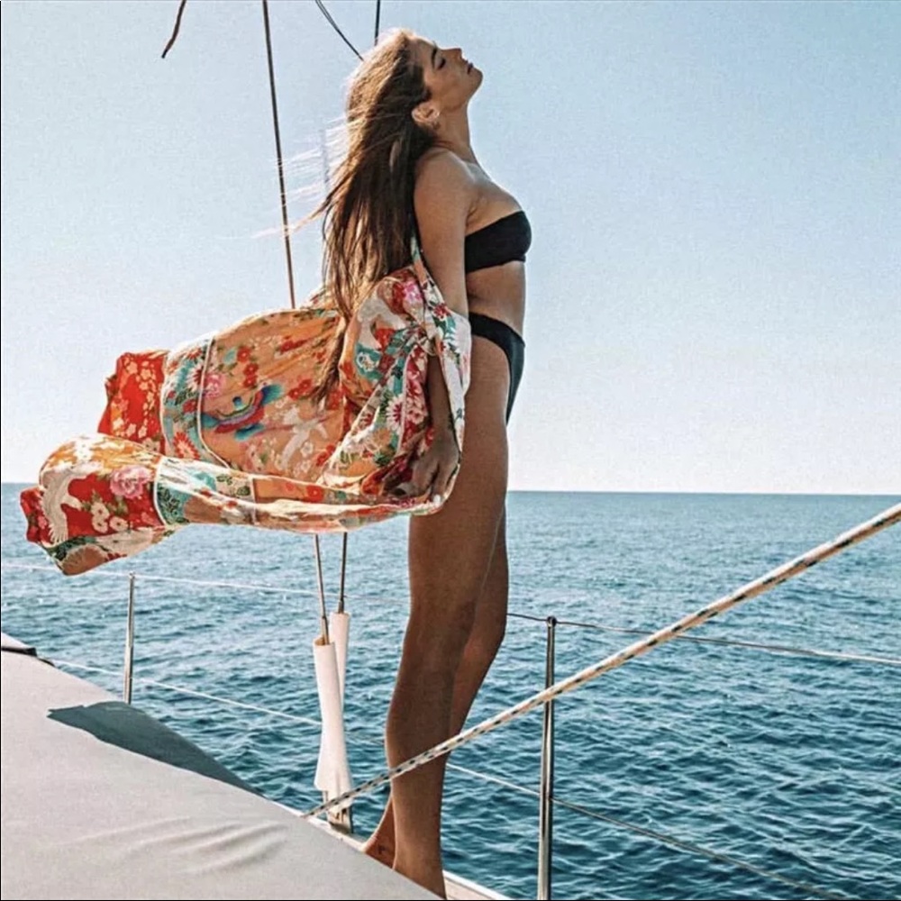 Red Floral Boho Long Kimono Duster Coverup Robe - Picture 3 of 6